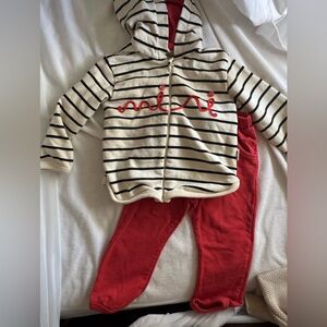 100% cotton Made in Turkey Striped Hoodie with Red Accents